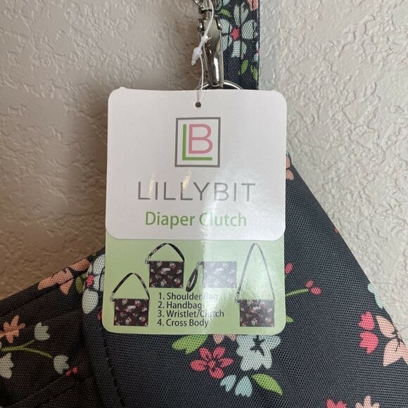 NWT Lillybit by Demdaco Diaper Clutch Bag Tote Purse Changing Pad Gray Pink - Picture 4 of 9